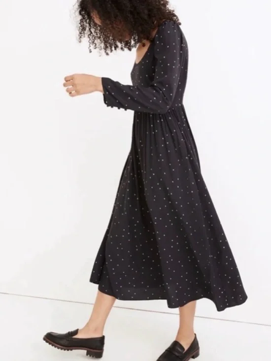 FIRM Madewell Alicia Long-Sleeve Scoop Neck Midi in Night Stars Polka Dot Medium - Picture 3 of 5